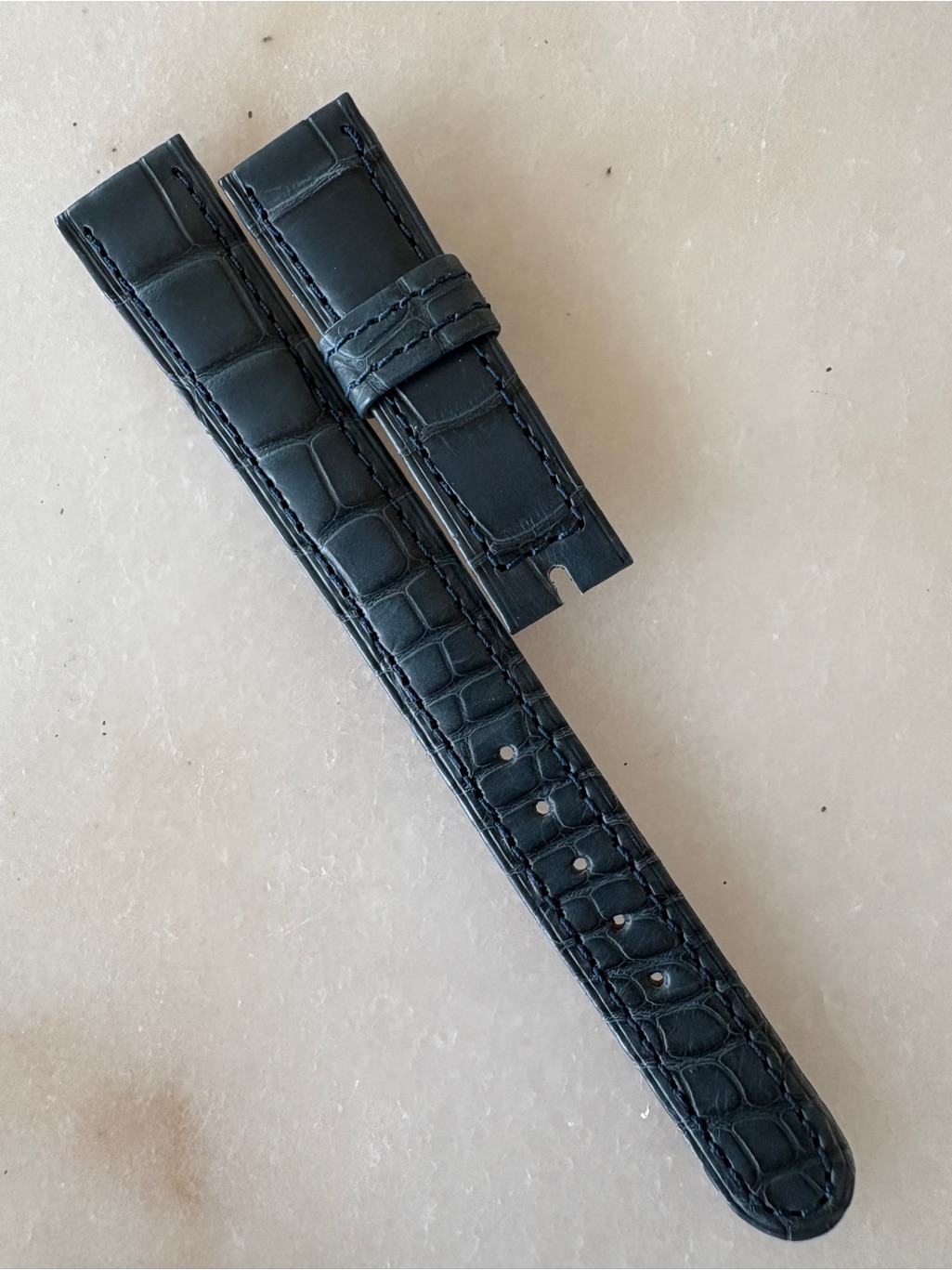 Rolex Blue 15mm CrocEmbossed Leather Watch Strap With Stitched Edges